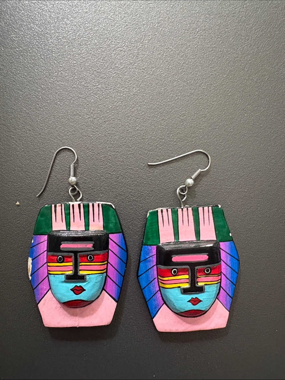 Colorful Hand-Painted Mask Earrings - Bright Multicolor